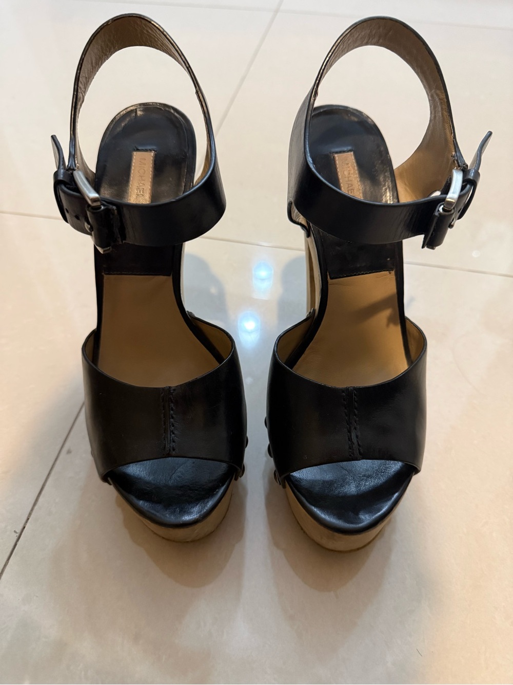Michael Kors Black Leather Platform Ankle Strap Sandals